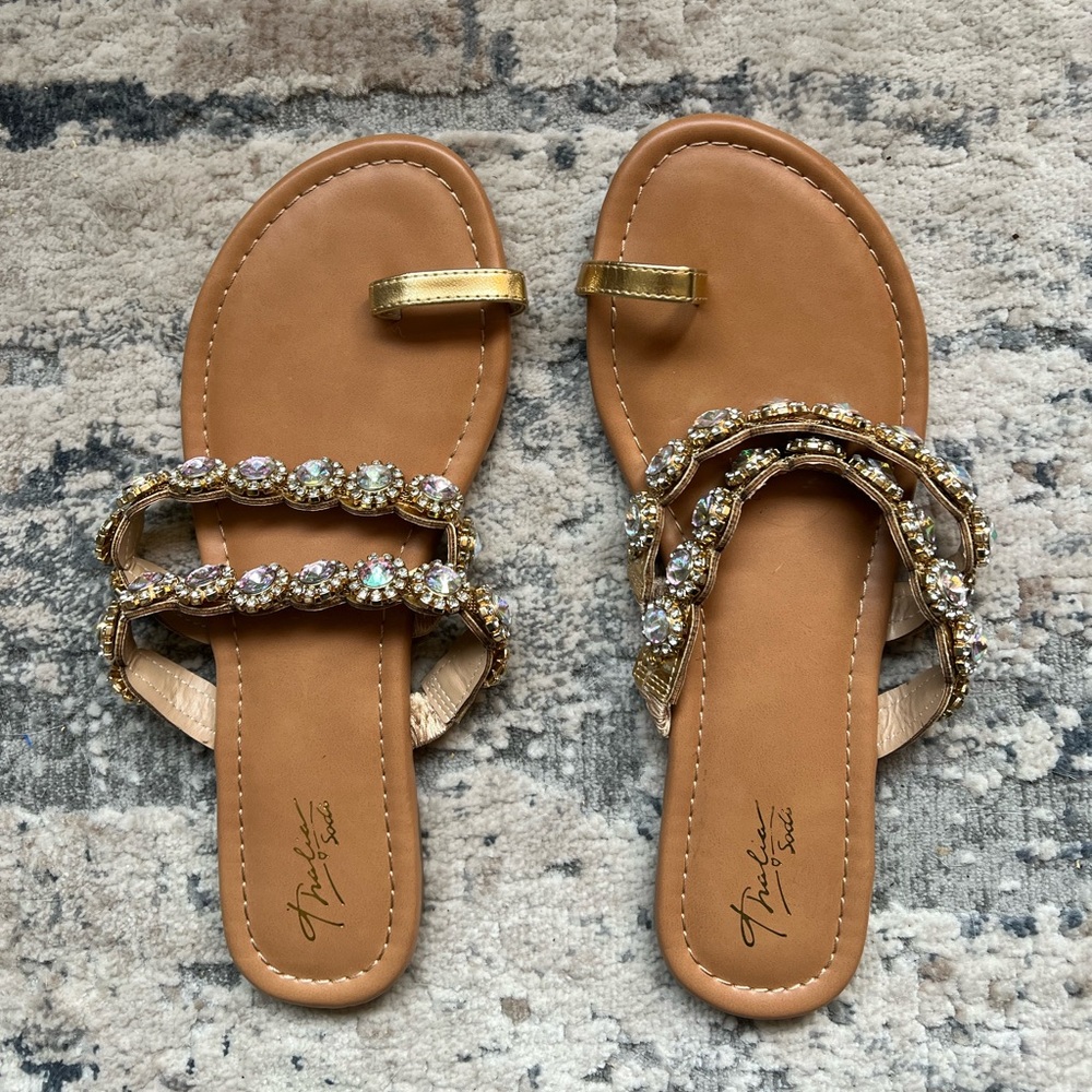 Thalia Sodi Crystal flat sandals